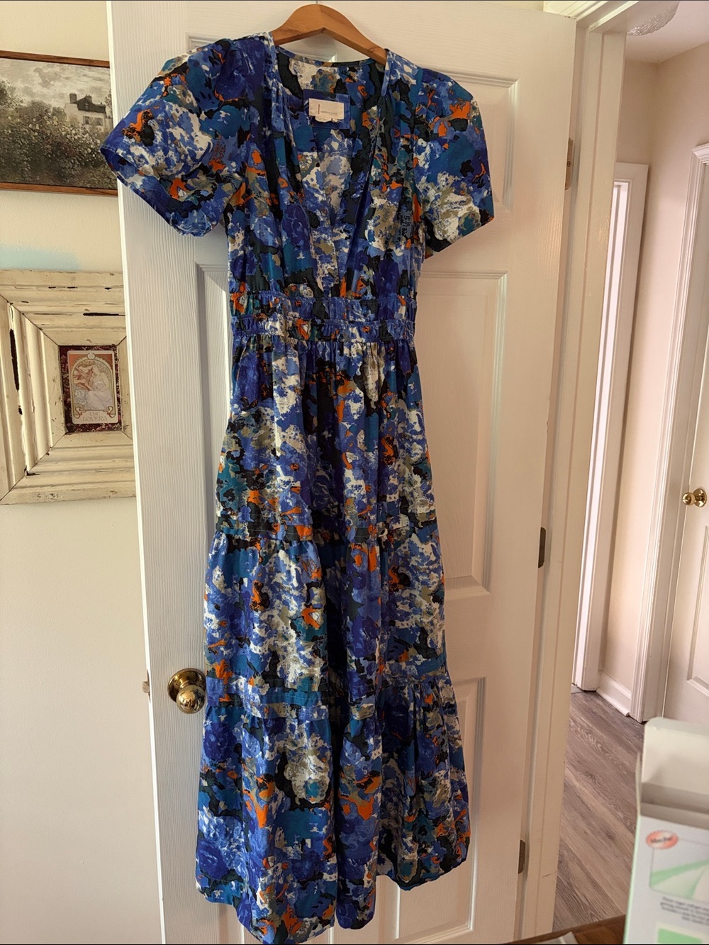 Anthropologie Blue and Orange Abstract Floral Dress